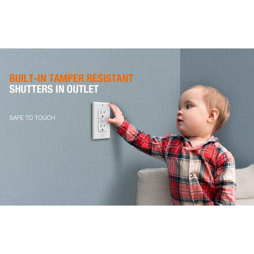 White 15 Amp Tamper Resistant GFCI Duplex Outlet with Wall Plate