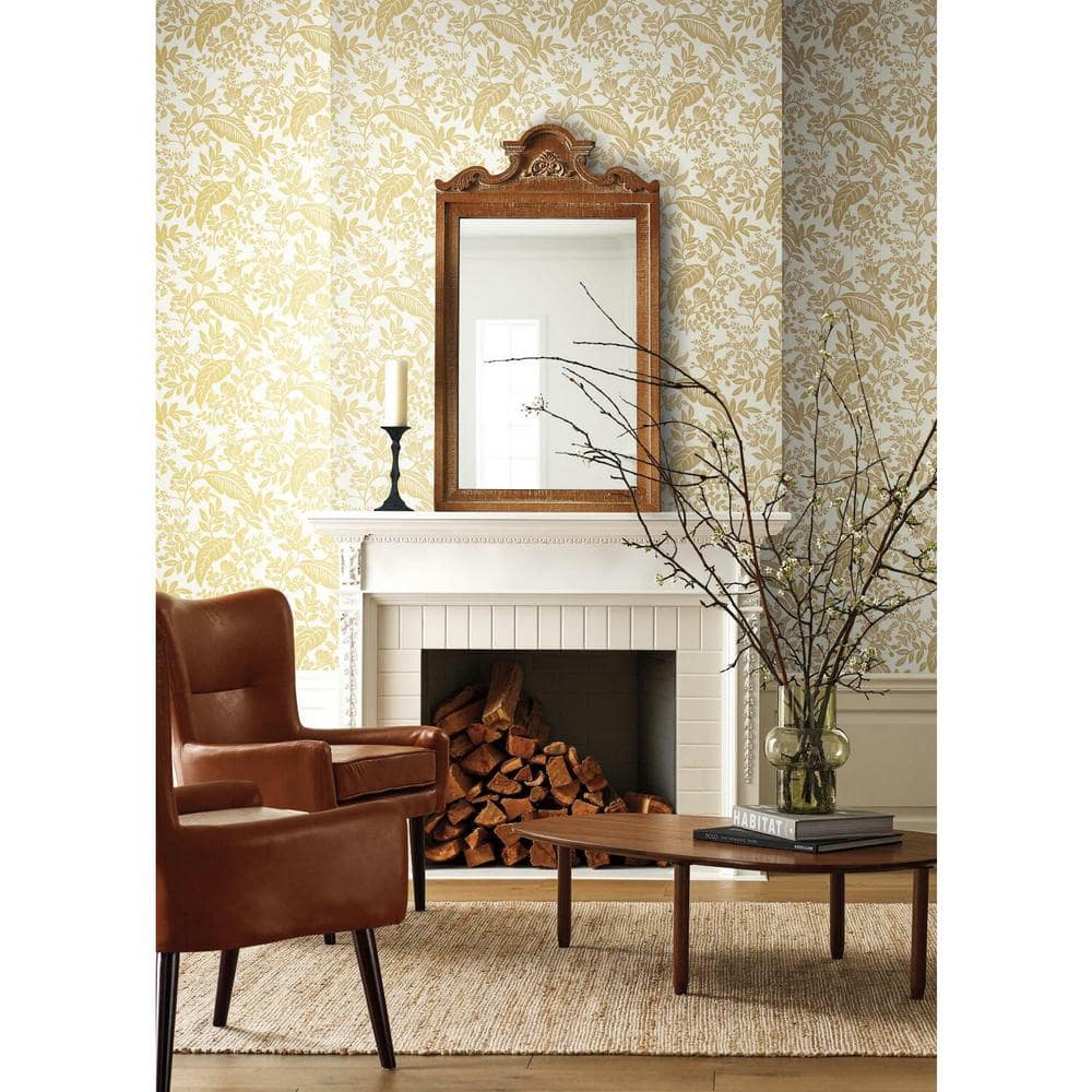Canopy Gold & White Tropical Leaves Removable Wallpaper Roll