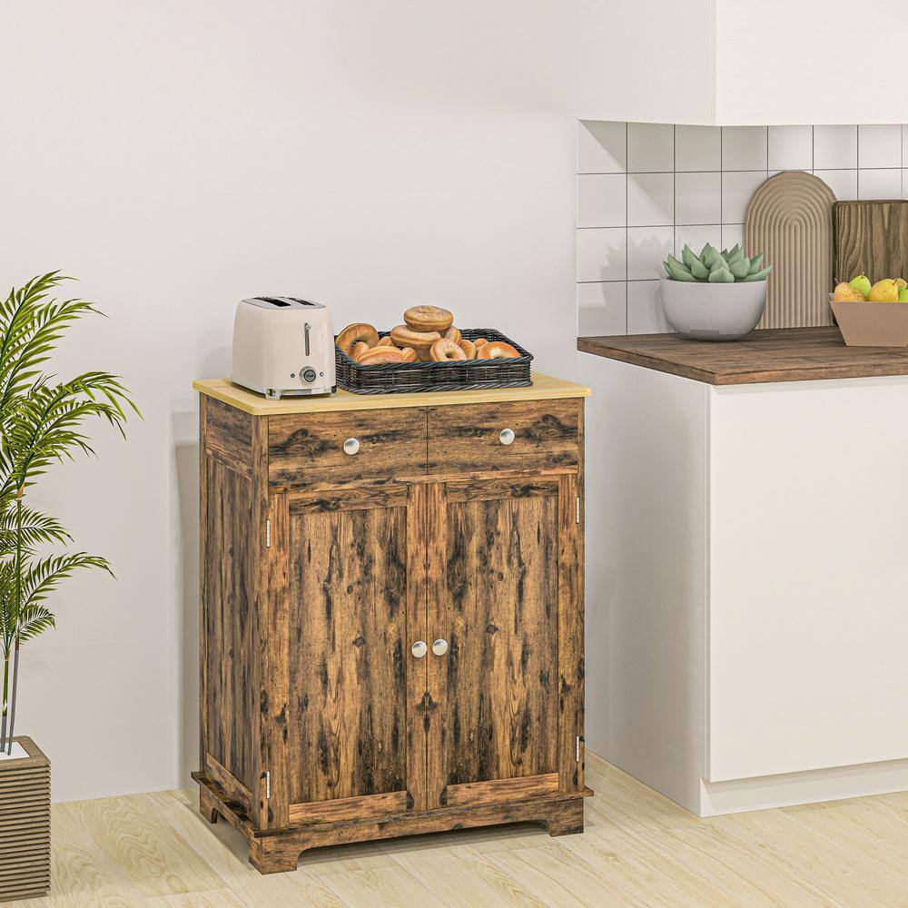Rustic Brown Medium Wood Buffet Sideboard with Black Finish