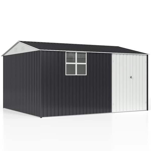 VIWAT 10 ft. W x 12 ft. D Metal Outdoor Storage Garden Tool Steel Shed with Lockable Doors and Windows (120 sq. ft. )