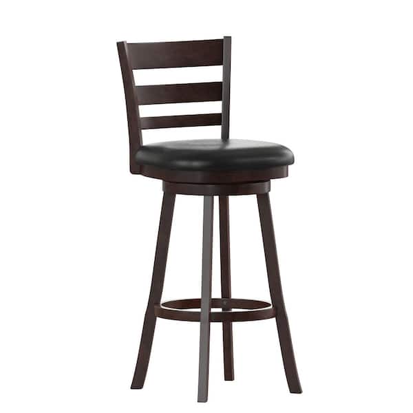 TAYLOR + LOGAN 43.5 in. Espresso/Black Full Wood Bar Stool with Wood Seat