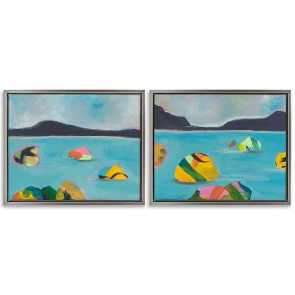 Stupell Industries Beach Buoys in Sea by Jan Weiss 2-Pieces Gray Floater Frame Coastal Graphic Art Print 25 in. x 31 in.