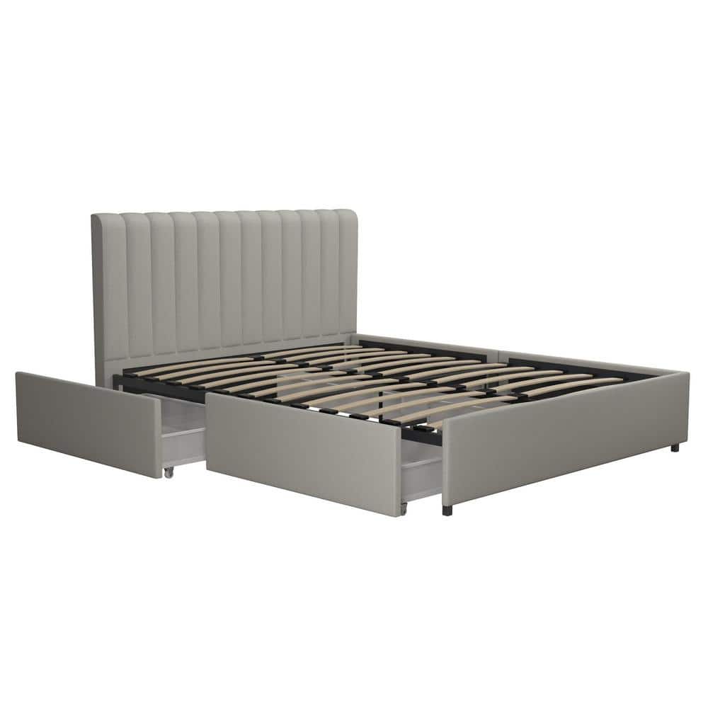 Brittany Modern Full Gray Upholstered Bed with Storage Drawers