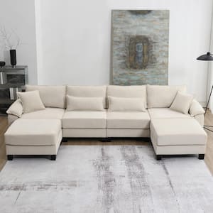 133 x 65 in. Pillow Top Arm Polyester U-Shaped Modular Sectional Sofa in. Beige