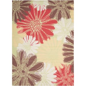 Home and Garden Daisies Green 5 ft. x 7 ft. Floral Contemporary Indoor/Outdoor Patio Area Rug