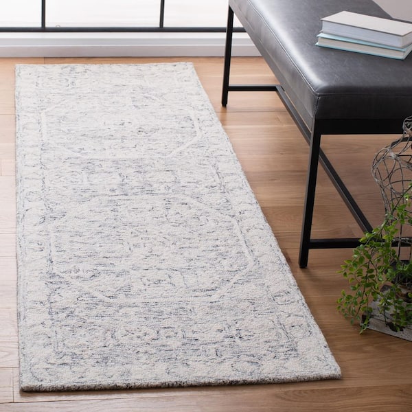 Micro-Loop Charcoal/Ivory 2 ft. x 5 ft. Geometric Oriental Runner Rug