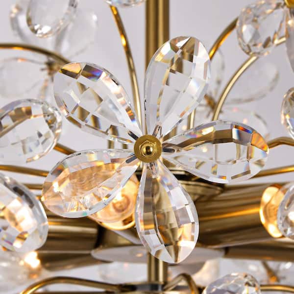 TinHon 6-Light Gold Chandelier with 28 Crystal Flower Accents TinHon 6-Light Gold Chandelier with 28 Crystal Flower Accents
