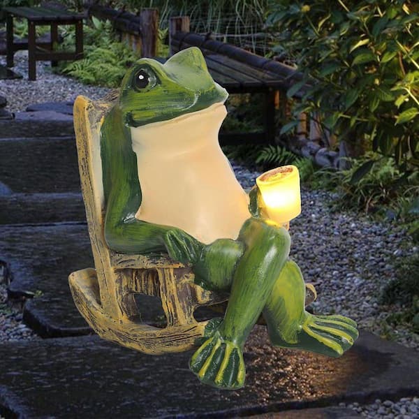 FAWEY TRED INC Miniature Frog Garden Statue Solar Light Outdoor