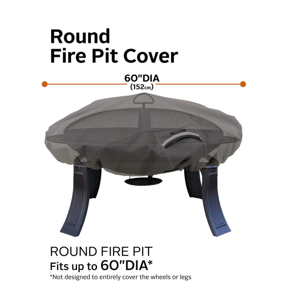 Ravenna 60 Inch Dark Taupe Round Fire Pit Cover with Cinch Cord