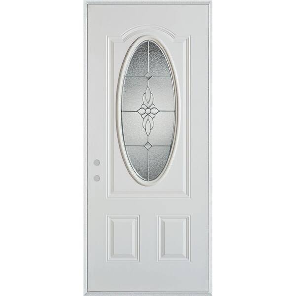 Stanley Doors 32 in. x 80 in. Victoria Zinc 3/4 Oval Lite 2-Panel Painted White Right-Hand Inswing Steel Prehung Front Door