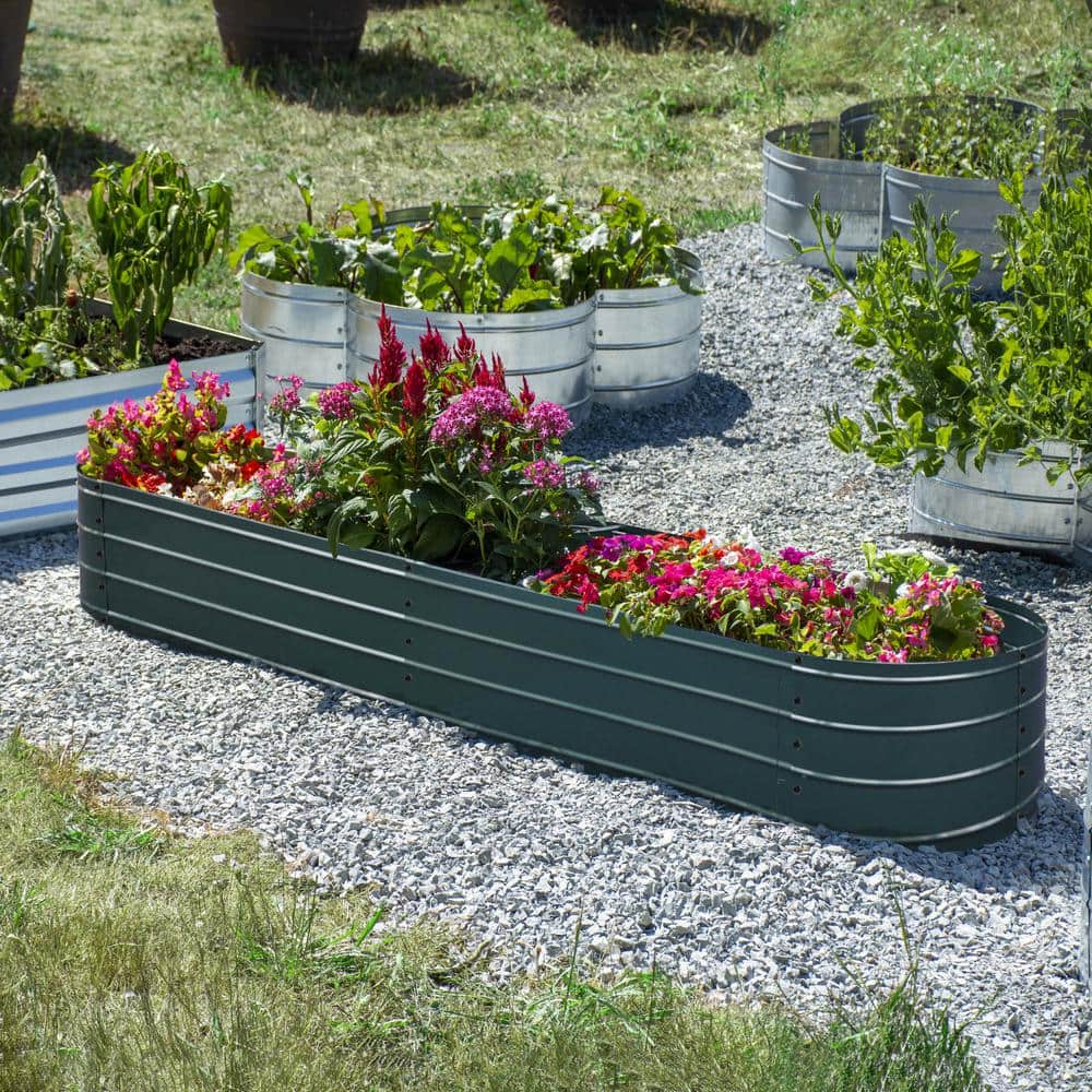Green Oval Galvanized Steel Raised Garden Bed, 79.25"