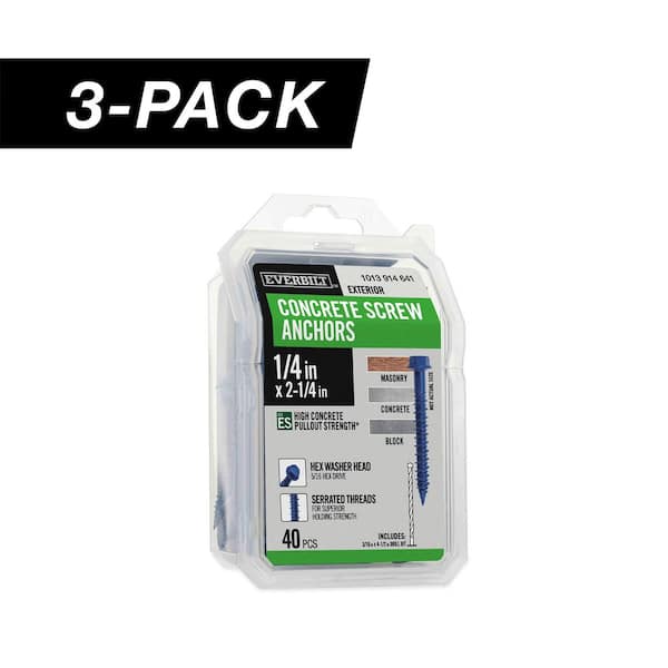 Everbilt 3-Pack 1/4 in. x 2-1/4 in. Hex-Head Concrete Screw Anchors ...