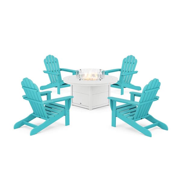 Trex Outdoor Furniture Monterey Bay Aruba 5-Pieces Plastic Adirondack Patio Fire Pit Set