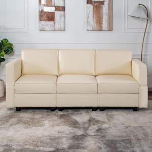 61.02 in. W Beige Faux Leather Sectional Sofa with Storage, 3 Seater Living Room Suite for Small Spaces
