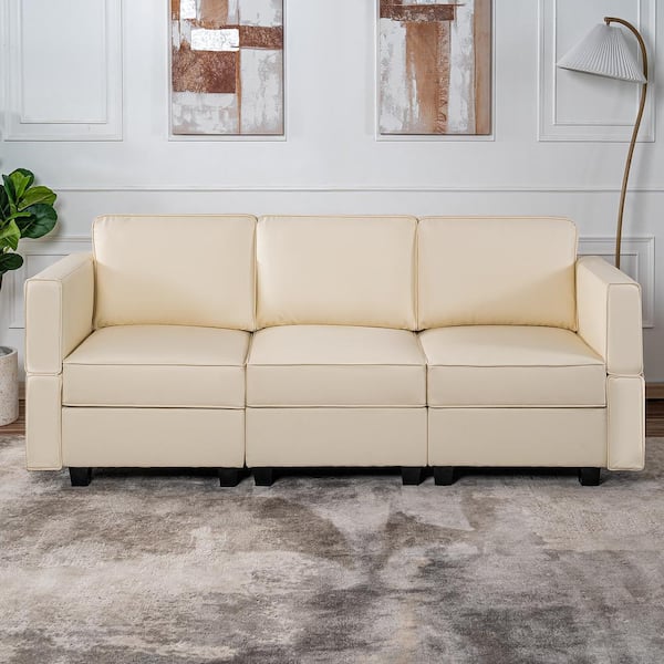 Cream faux leather sectional discount