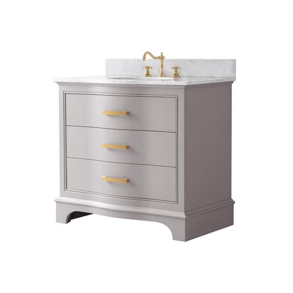 Monroe 36 in. W x 22 in. D Bath Vanity in Taupe with Natural Marble Vanity Top in Carrara White with White Sink