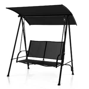 2-Person Metal Outdoor Patio Swing Canopy Swing with Comfortable Fabric Seat Black