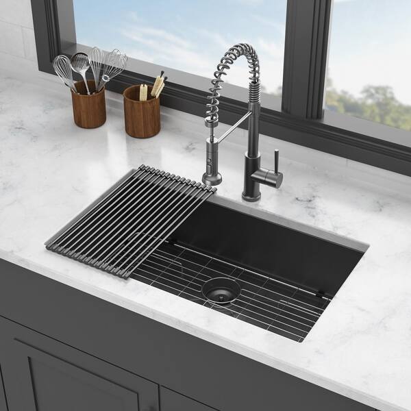 Timussi 33 in. Undermount Single Bowl 16 Gauge Gunmetal