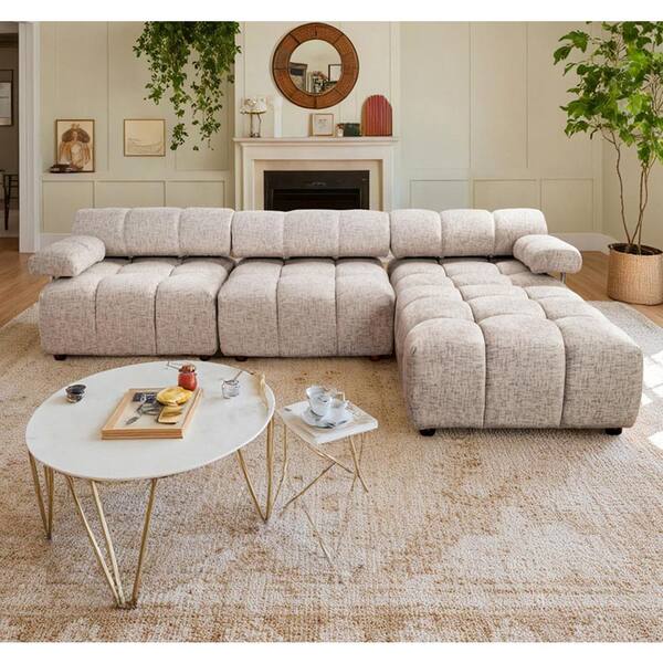 Art Leon Stylofa 100.8 in. Width Straight Arm 4-Piece Fabric Sectional Sofa in Off White