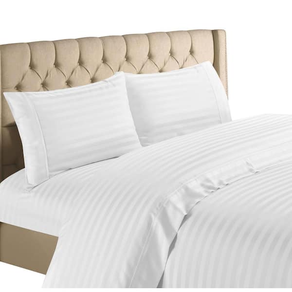 Unbranded 4-Piece White 1200-Thread Count 100% Egyptian Cotton California King Deep Pocket Stripe Sheet Set