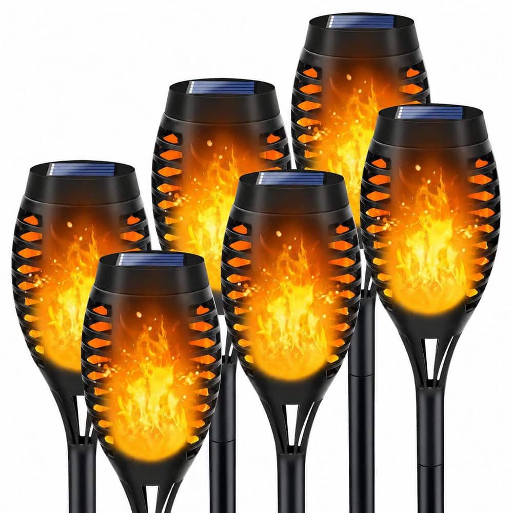 Black ABS Solar Outdoor Torch Light Waterproof Flickering Flame Pathway Yard Garden Decor Lighting 6 Pack price history on PriceWatchPro