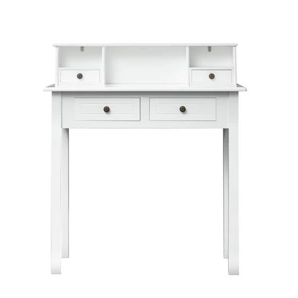 VERYKE 15.75 in. Rectangle White Wood 4 Drawer Secretary Table Computer Desk Writing Table with Detachable Tabletop Organizer
