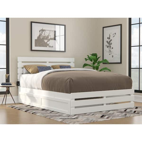 AFI Oxford in White Queen Bed with Footboard and USB Turbo Charger with Twin Extra Long Trundle