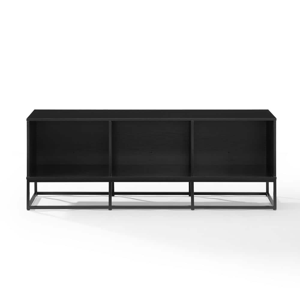 Black Steel Minimalist Media Console with Vinyl Storage