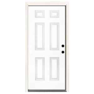 32 in. x 80 in. Element Series 6-Panel White Primed Steel Prehung Front Door with Left-Hand Inswing w/ 6-9/16 in. Frame