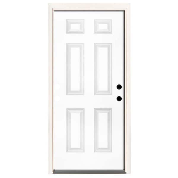 Steves & Sons 32 in. x 80 in. Element Series 6-Panel White Primed Steel Prehung Front Door with Left-Hand Inswing w/ 6-9/16 in. Frame