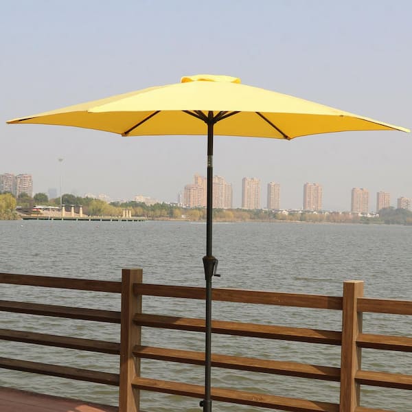 Afoxsos 9 ft. Aluminum Crank and Tilt Patio Umbrella Outdoor Market Umbrella With Carry Bag, Yellow
