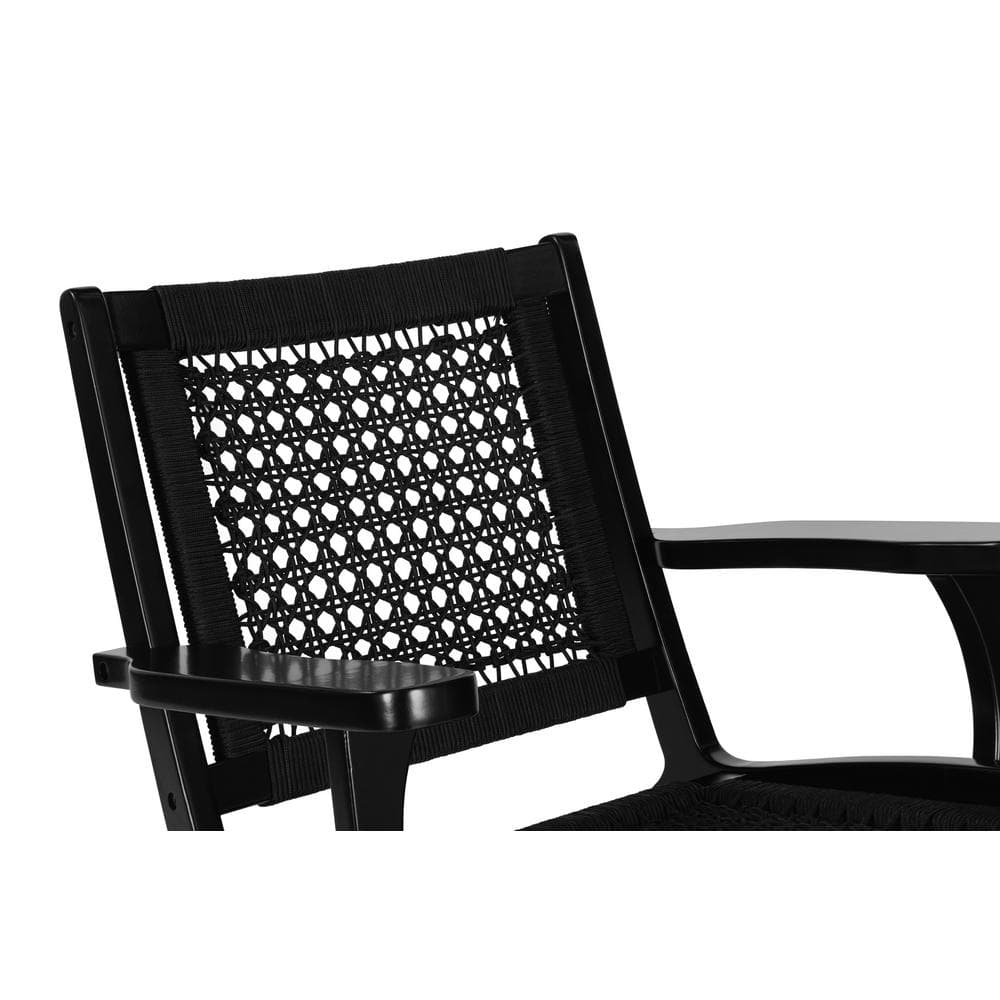 Black Hexagon Woven Rope and Wood Accent Chair