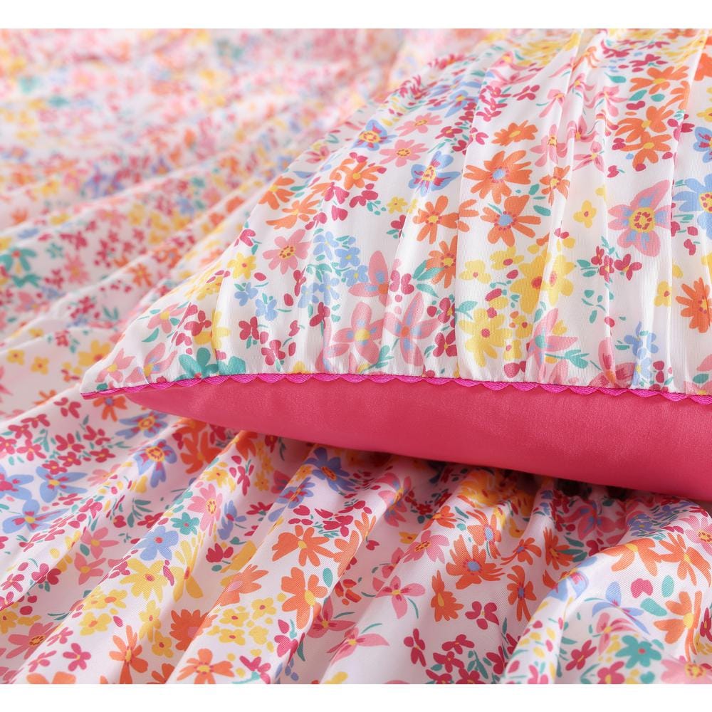 Full Pink Microfiber Reversible Kids Comforter Set