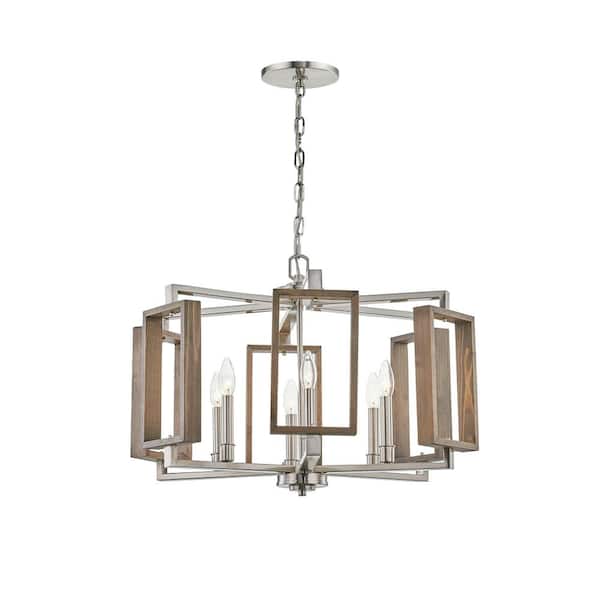 Home Decorators Collection Zurich 6 Light Brushed Nickel Chandelier With Wood Accents Hd 1253bn The Depot - Home Decorators Collection 6 Light Chandelier Zurich
