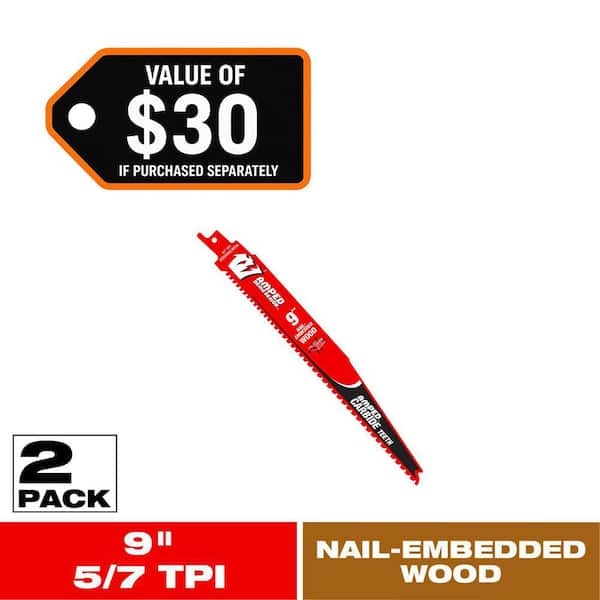AMPED Demo Demon 9 in. 5/7 Variable TPI Carbide Reciprocating Saw Blade for Nail-Embedded Wood (2-Pack)