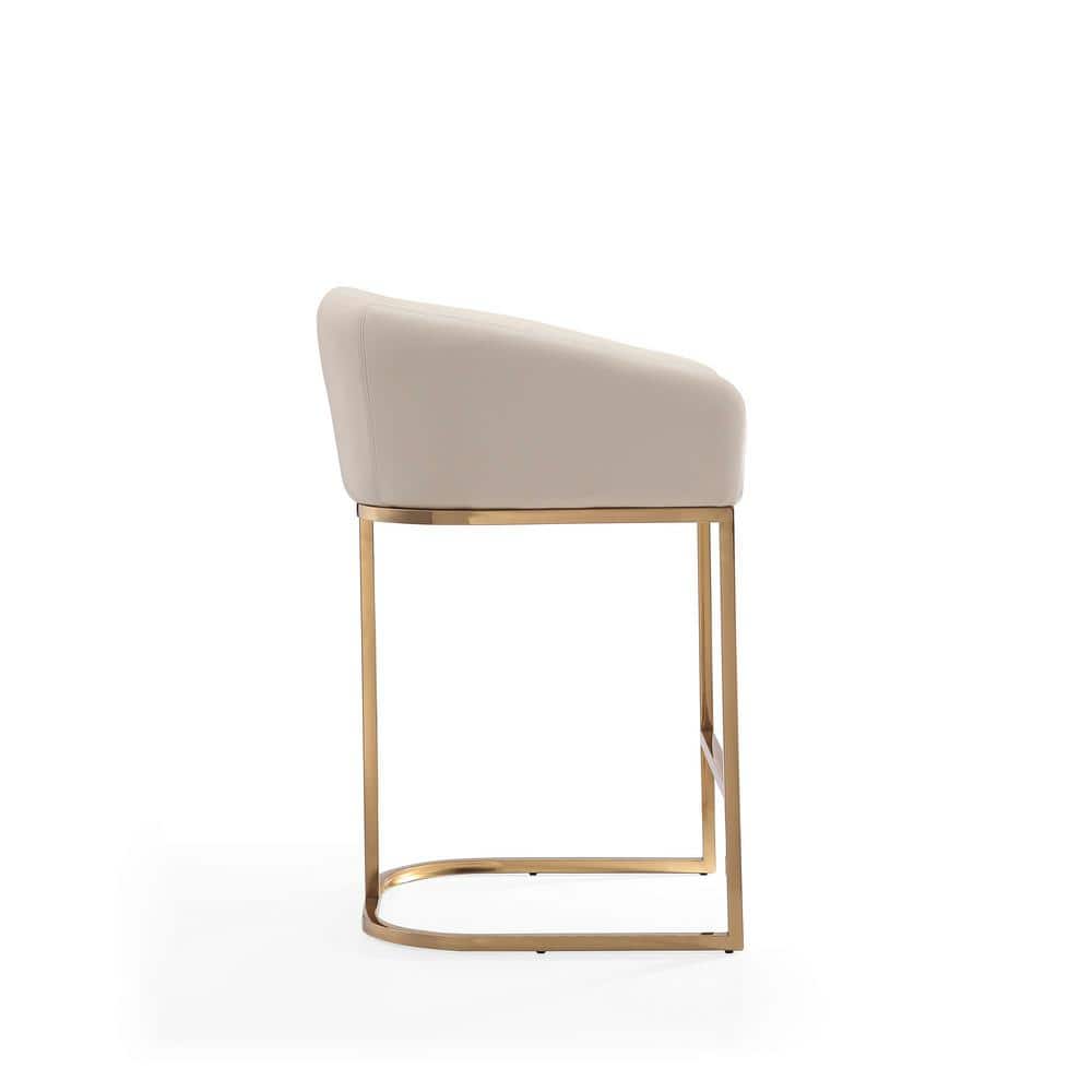 Elegant Mid-Century Cream Leather Bar Stool with Gold Pedestal Base, Set of 3