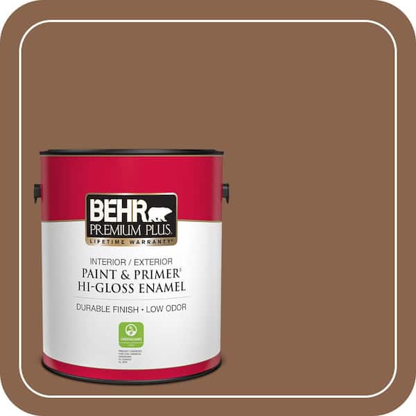 BEHR PREMIUM PLUS 1 gal. #S220-7 Molasses Hi-Gloss Enamel Interior/Exterior Paint & Primer