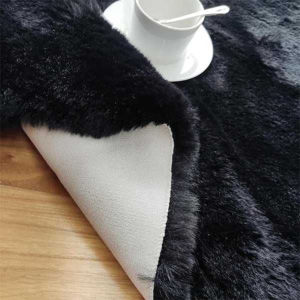 iliebe Mmlior Black 8 ft. x 10 ft. Soft Faux Rabbit Fur Area Rug