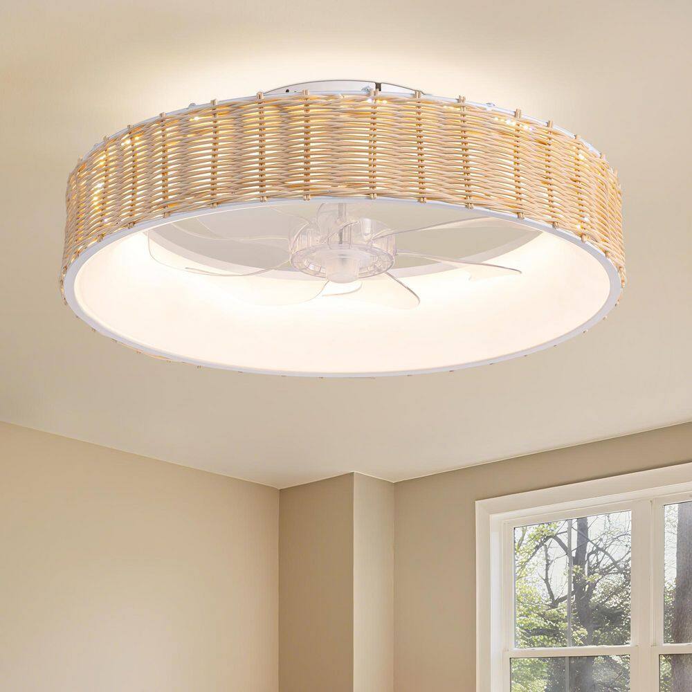 20 in. Indoor White Boho Flush Mount Rattan Ceiling Fan with Light and Remote, Dimmable Low Profile Ceiling Fan price history on PriceWatchPro