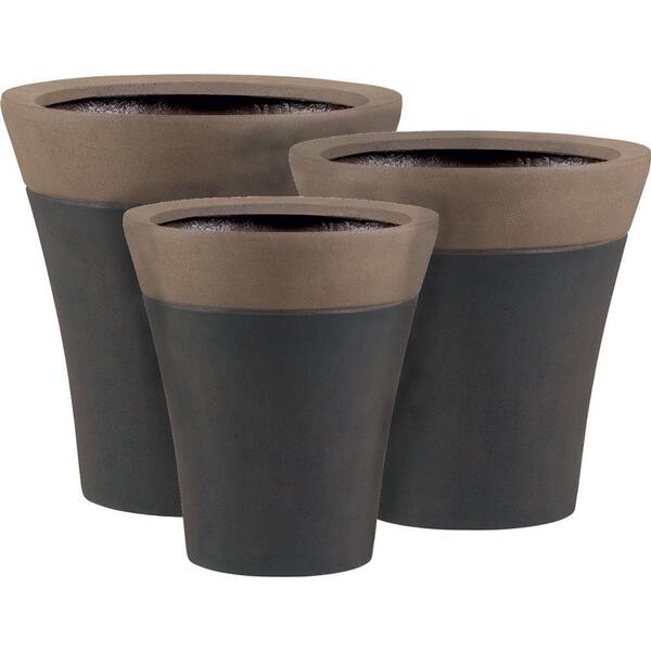Pride Garden Products Esteras Collection Vasos Round Dark Brown-Cappuccino Flared Fiberglass Planters (Set of 3)