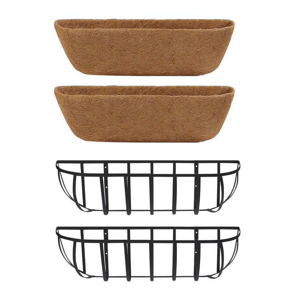 "24"" Black Finish Metal Weather-Resistant Hanging Window Box Planter with Coco Liner Features, 2 Pack" price history on PriceWatchPro