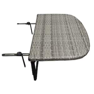 Grey Round Steel Wicker Deck Height Outdoor Side Table
