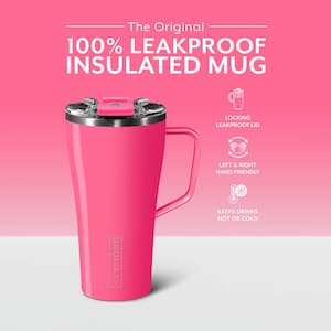 22 oz. Neon Pink Stainless Steel 100% Leak Proof Insulated Coffee Travel Mug Double Walled with Handle and Lid