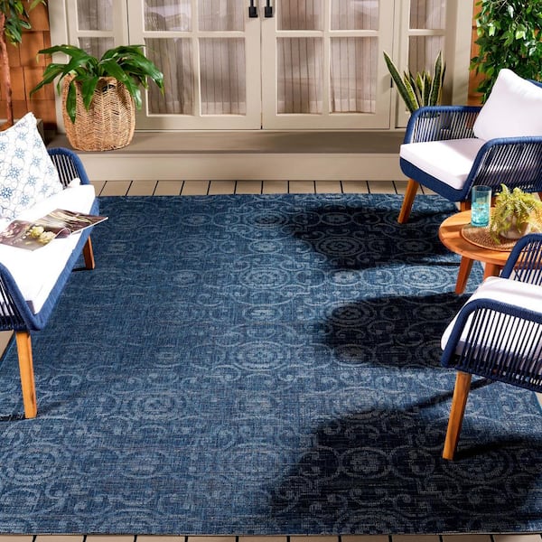 Courtyard Navy/Beige 7 ft. x 10 ft. Antique Floral Indoor/Outdoor Area Rug