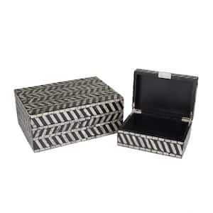 Rectangle Mother of Pearl Handmade Chevron Pattern Box with Hinged Lid (Set of 2)