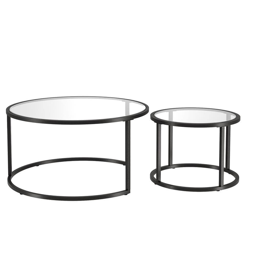 Aurora Blackened Bronze Round Nesting Coffee Table Set with Glass Tops