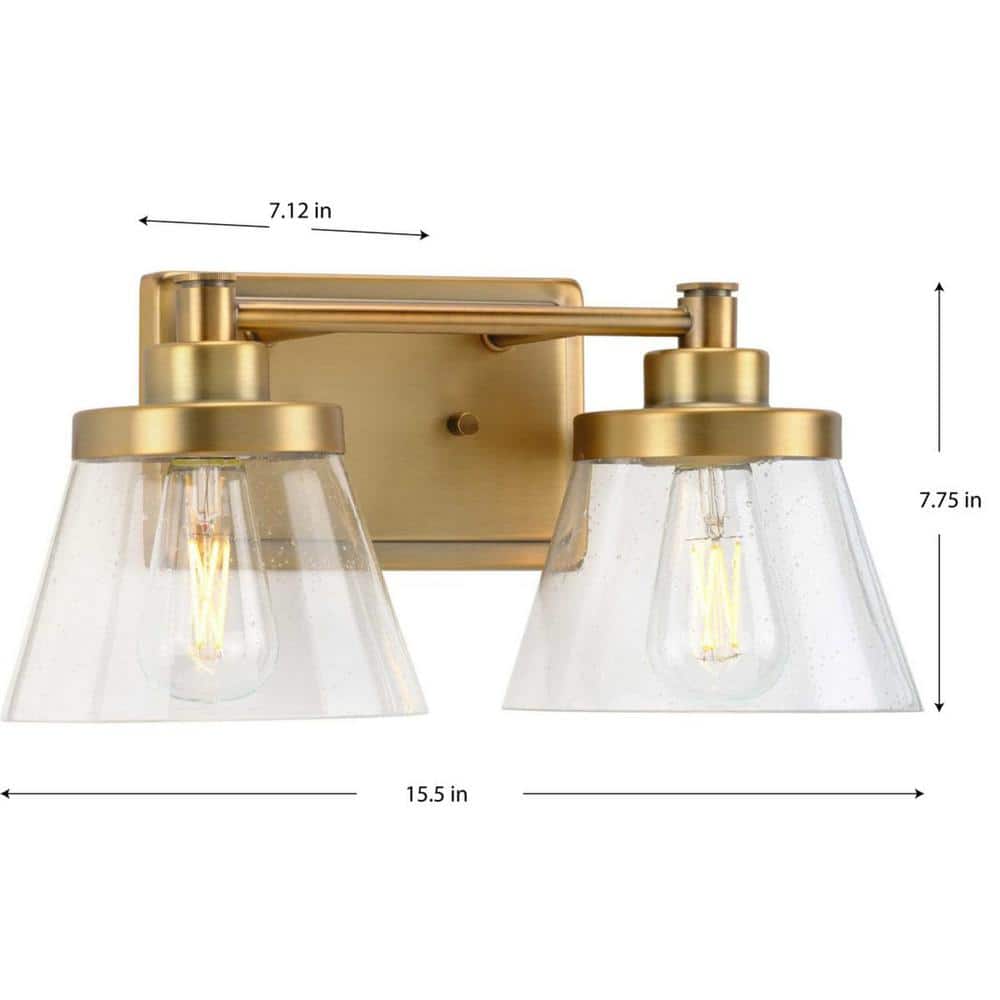 Hinton 2-Light Vintage Brass Bath Vanity with Clear Glass Shades