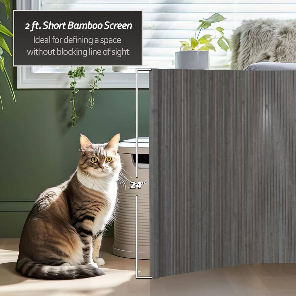 Gray Bamboo Wave Design Room Divider, 24" H x 98" W