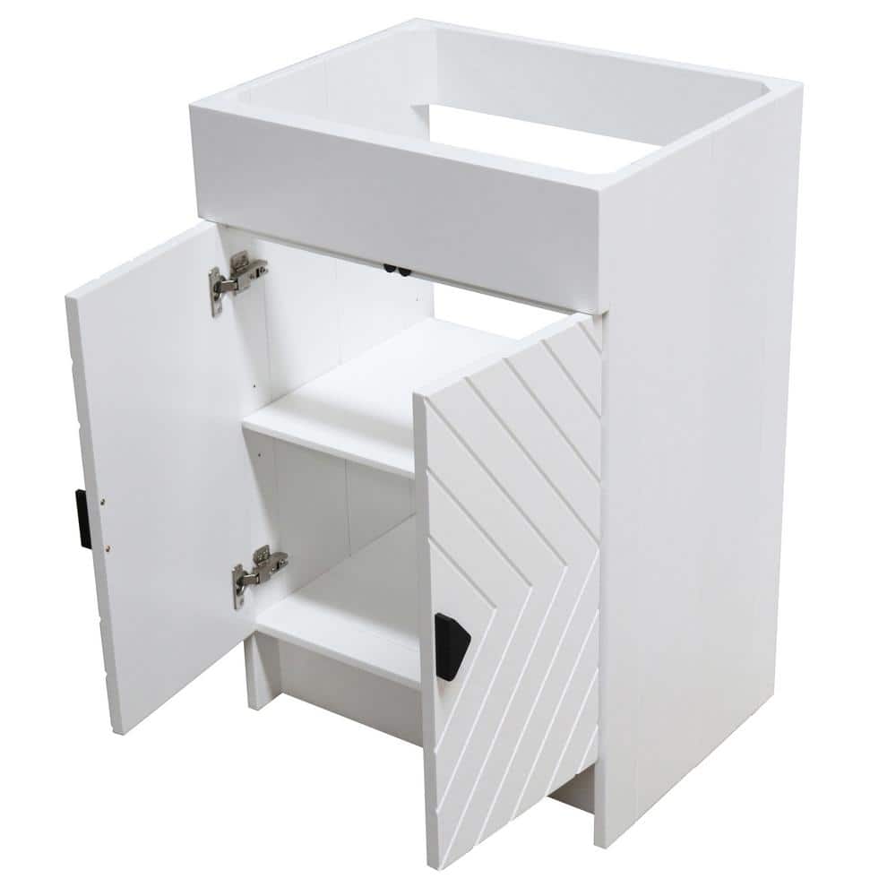 White Wood Freestanding Bathroom Vanity with Black Hardware