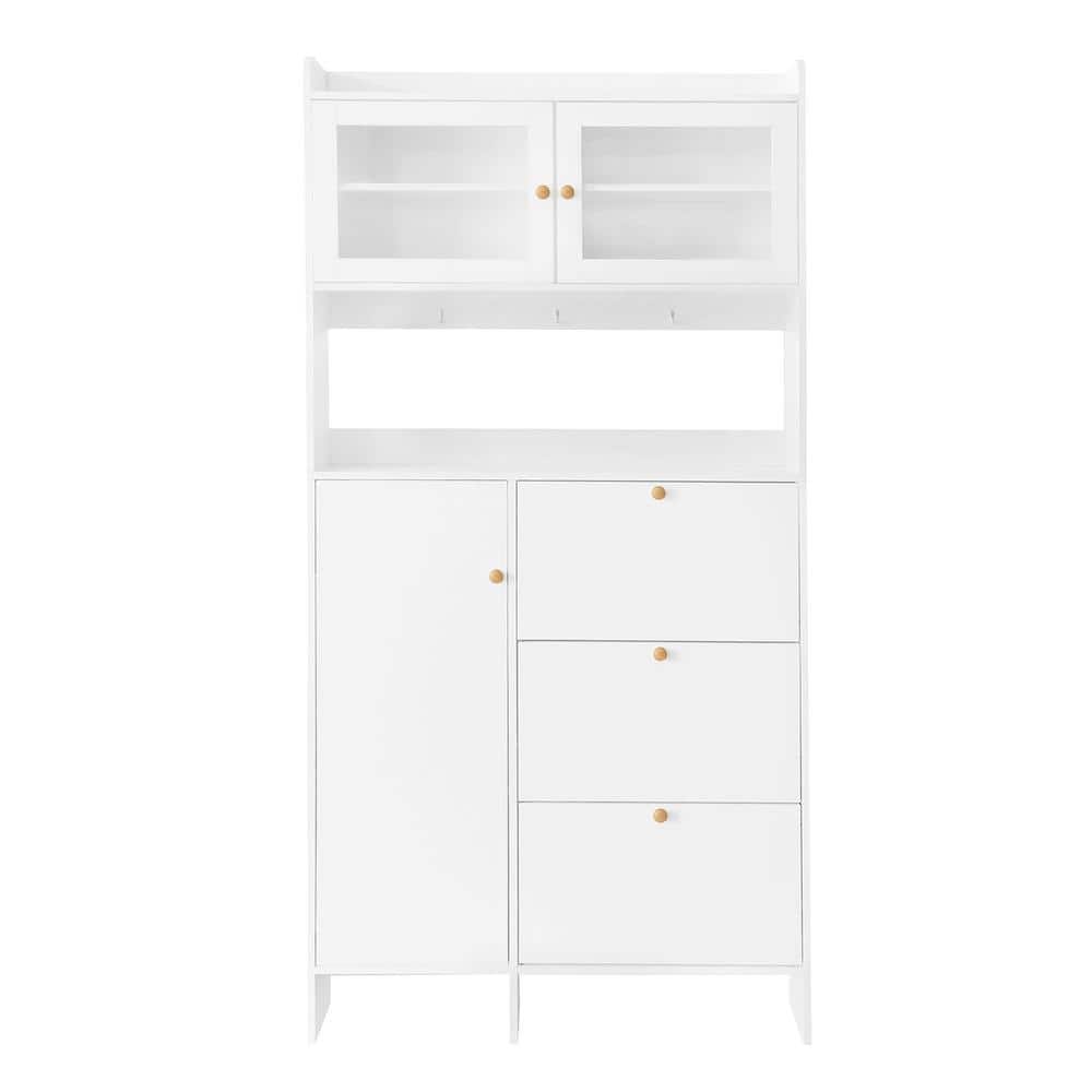 39.20 in. W x 7.00 in. D x 82.00 in. H White Linen Cabinet with 3 Flip Draw